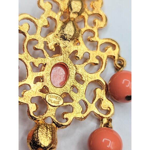 Kenneth Jay Lane KJL Couture Chandelier Statement Runway Orange Gold Earrings - Picture 7 of 9